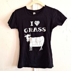 Black organic cotton tee-shirt Bareburger tee, I love a grass cow shirt